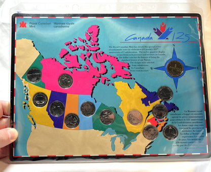 1992 Canadian 13-Coin Set Celebrating CANADA 125th ANNIVERSARY of CONFEDERATION: Incudes 12-Provincial Quarters and $1 Parliament Loonie Set