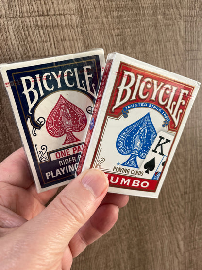 VINTAGE SET OF TWO CONGRESS PLAYING CARDS: In a Pair of Cream Leather Faux Books and Original Matching Metal Book Holder