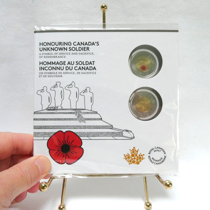 2025 Canadian $2 Two-Coin Set HONOURING CANADA'S UNKNOWN SOLDIER: Commemorative Card Featuring Double Toonies (Coloured and Non Coloured)