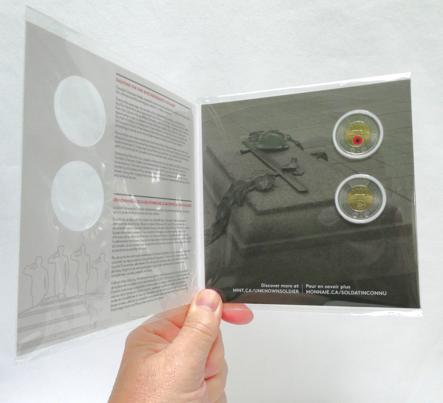 2025 Canadian $2 Two-Coin Set HONOURING CANADA'S UNKNOWN SOLDIER: Commemorative Card Featuring Double Toonies (Coloured and Non Coloured)
