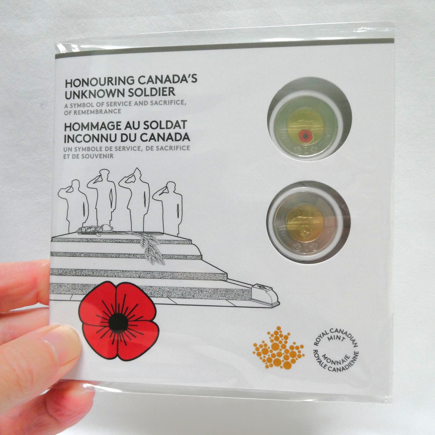 2025 Canadian $2 Two-Coin Set HONOURING CANADA'S UNKNOWN SOLDIER: Commemorative Card Featuring Double Toonies (Coloured and Non Coloured)