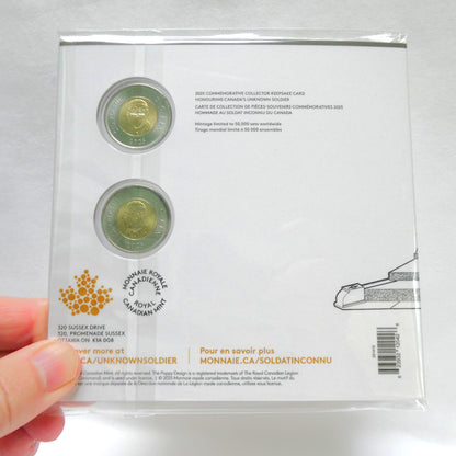 2025 Canadian $2 Two-Coin Set HONOURING CANADA'S UNKNOWN SOLDIER: Commemorative Card Featuring Double Toonies (Coloured and Non Coloured)
