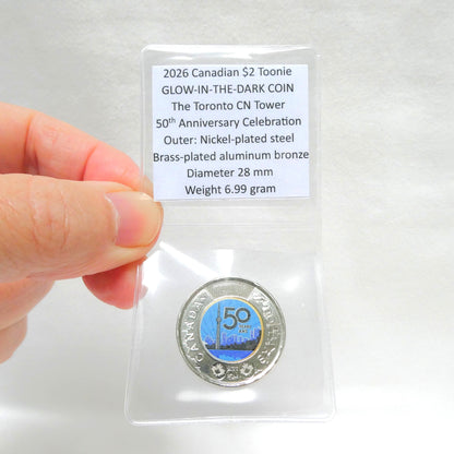 2026 Canadian $2 Toonie GLOW-IN-THE-DARK COIN: The 50th Anniversary Celebration of The Toronto CN Tower in a Special Presentation Holder