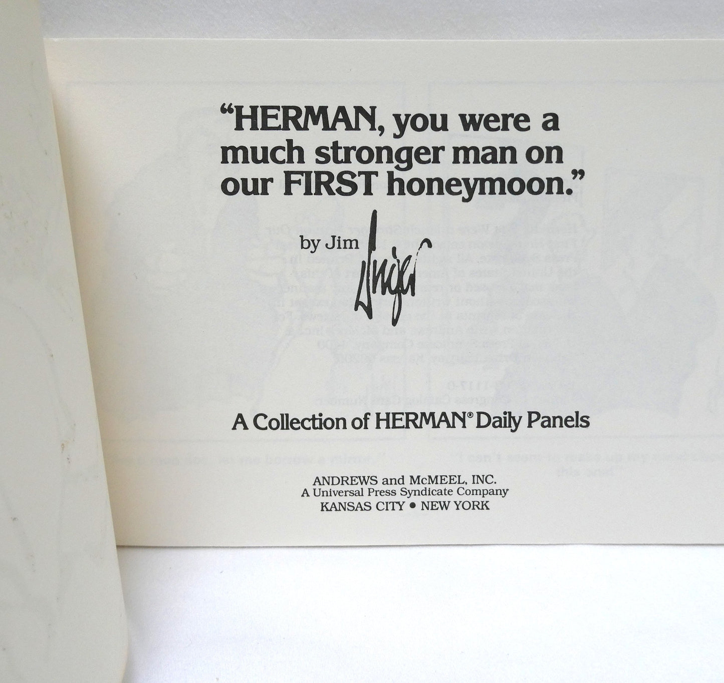 HERMAN, YOU WERE A MUCH STRONGER MAN ON OUR FIRST HONEYMOON, by Jim Unger (1983 1st Ed.)