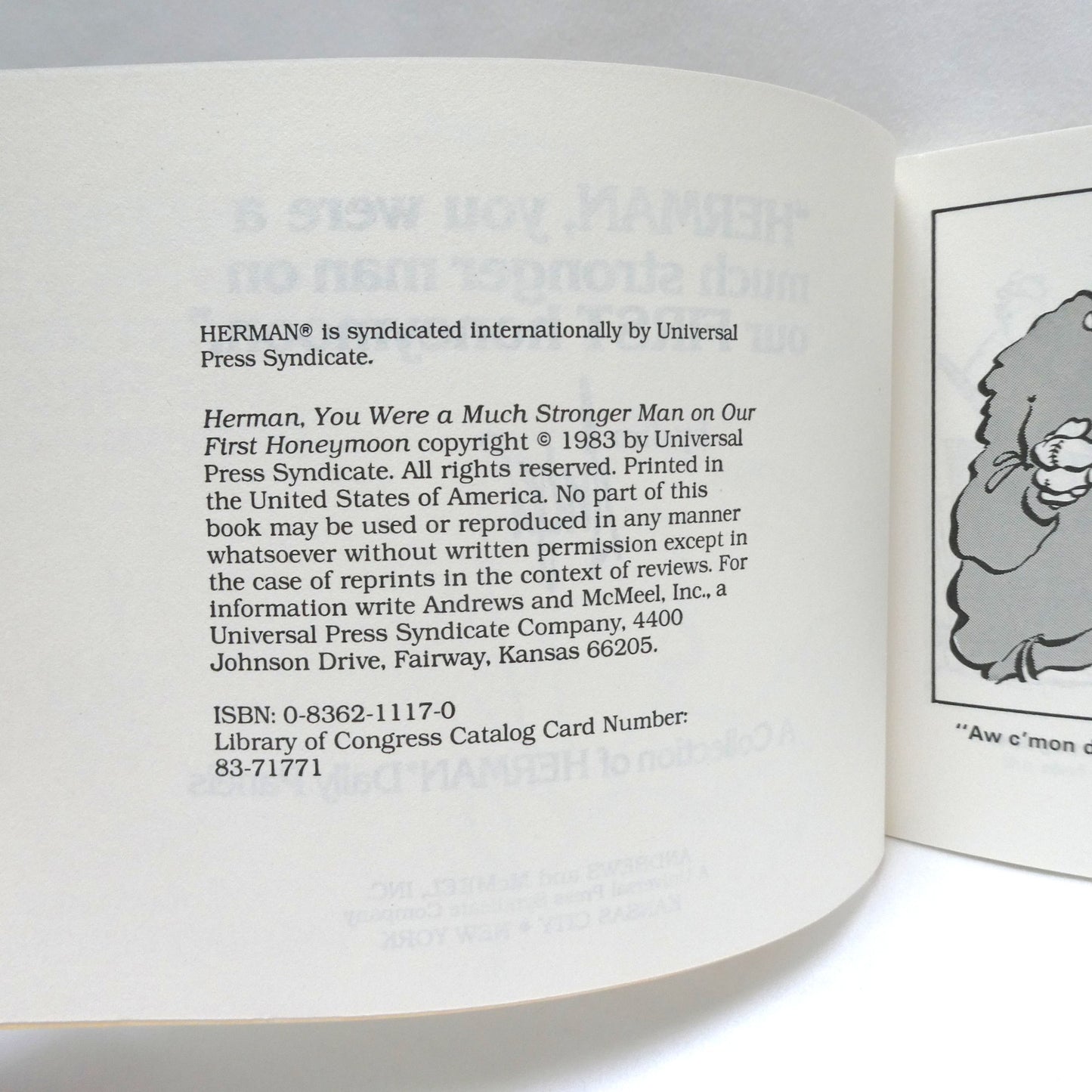 HERMAN, YOU WERE A MUCH STRONGER MAN ON OUR FIRST HONEYMOON, by Jim Unger (1983 1st Ed.)