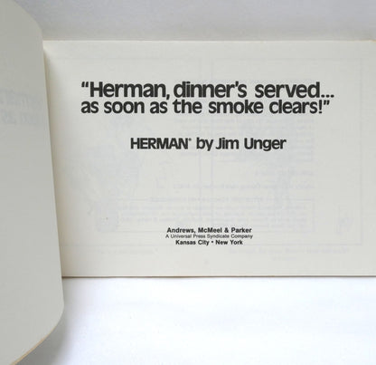 HERMAN, DINNER'S SERVED AS SOON AS THE SMOKE CLEARS, by Jim Unger (1985 1st Ed.)