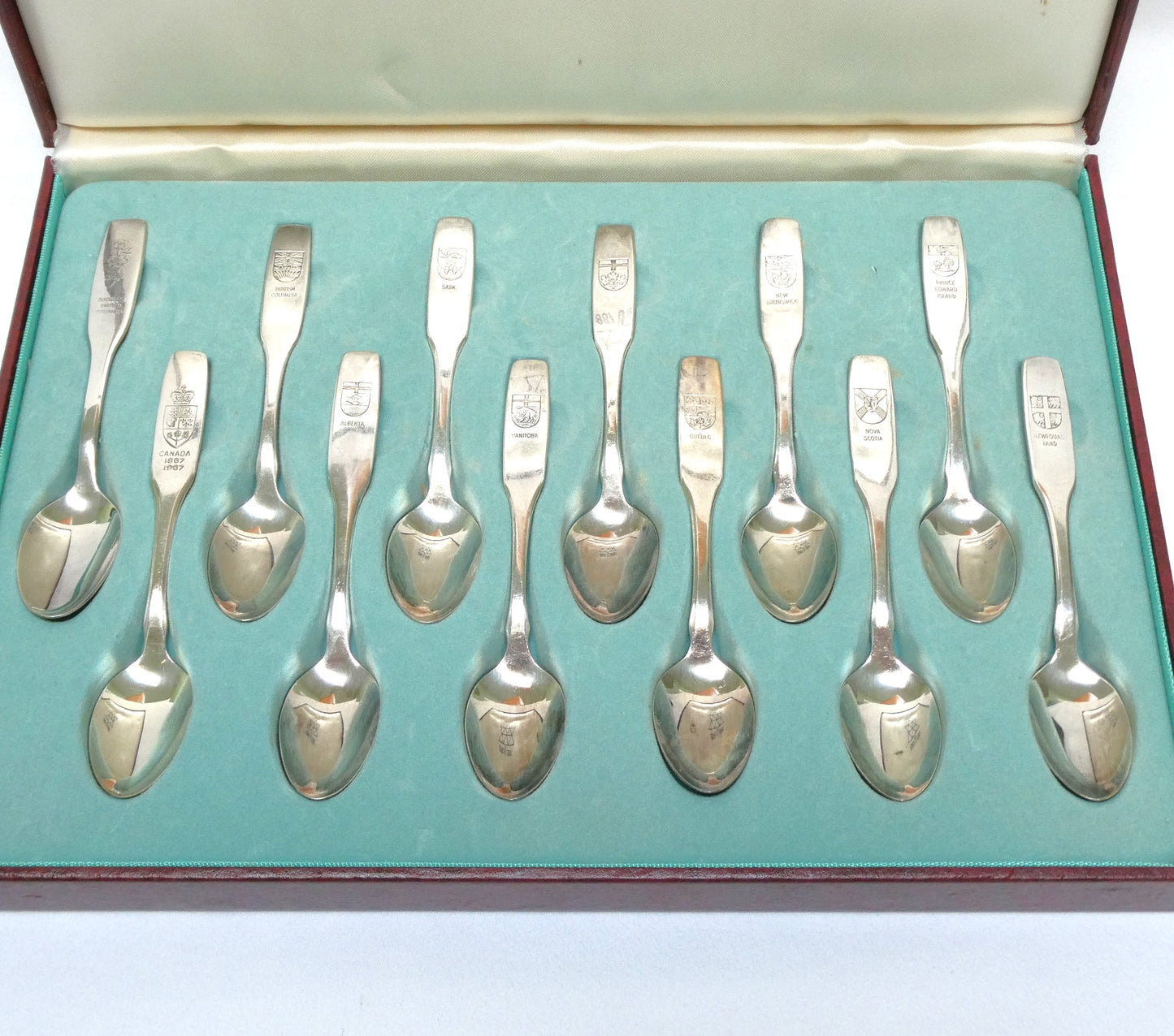 EXPO 1867-1967 SET OF 12 SPOONS: Canadian Provinces and Territories PLUS BONUS EXPO SPOON & COA, by Oneida Silversmiths of Canada