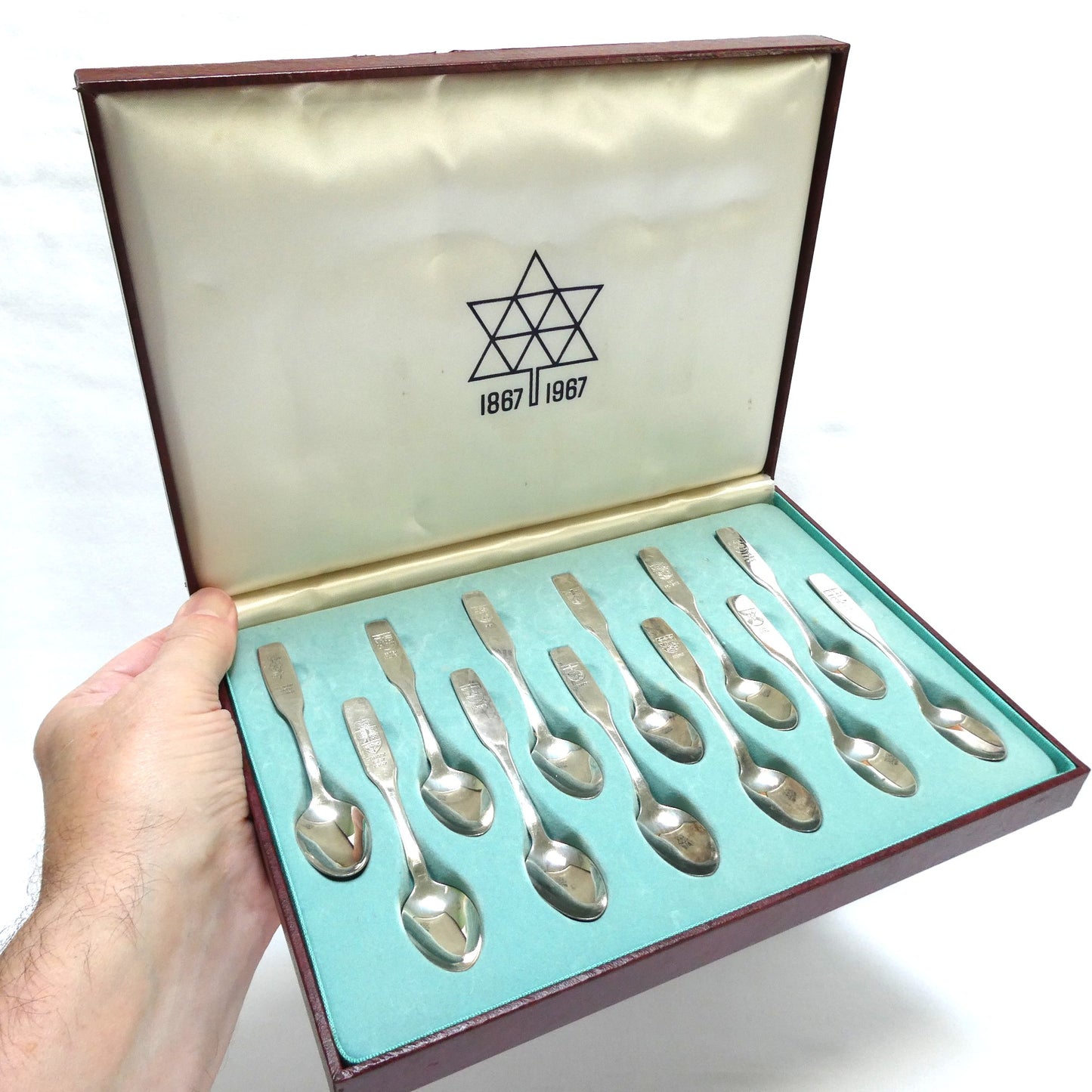 EXPO 1867-1967 SET OF 12 SPOONS: Canadian Provinces and Territories PLUS BONUS EXPO SPOON & COA, by Oneida Silversmiths of Canada