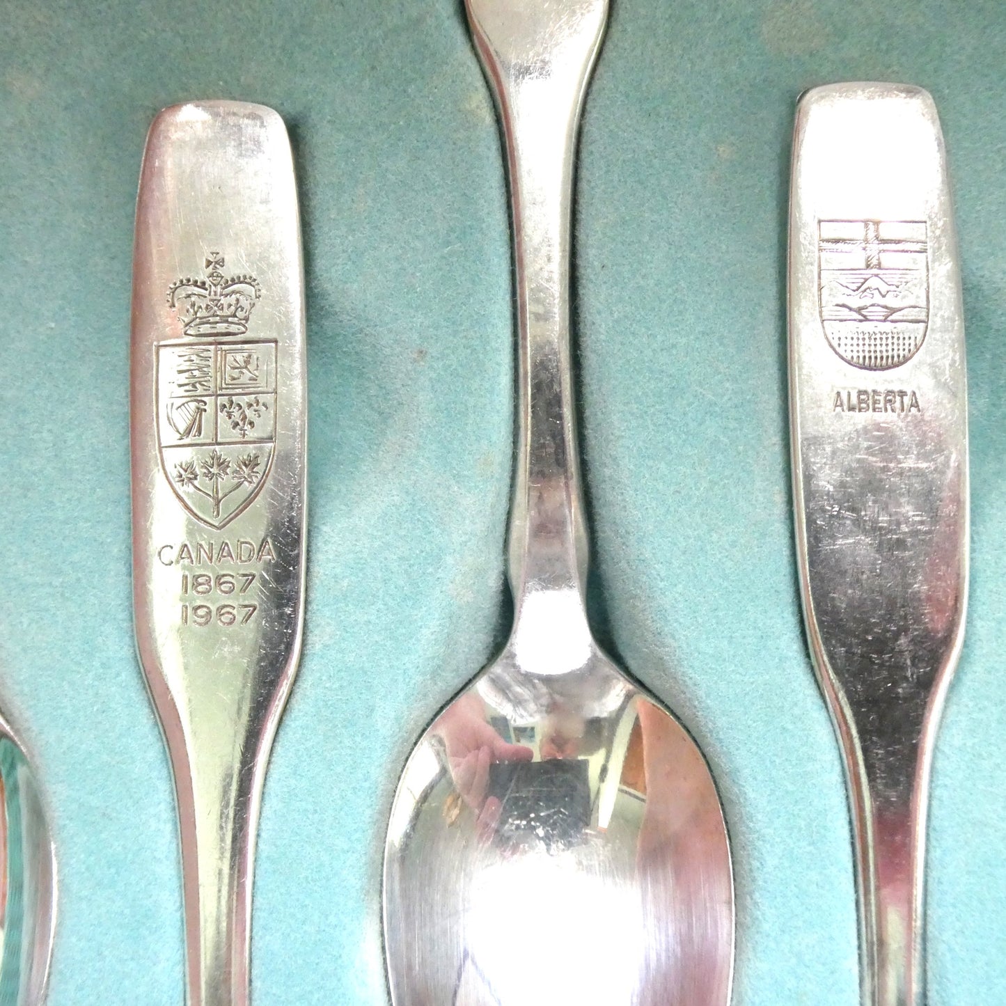 EXPO 1867-1967 SET OF 12 SPOONS: Canadian Provinces and Territories PLUS BONUS EXPO SPOON & COA, by Oneida Silversmiths of Canada