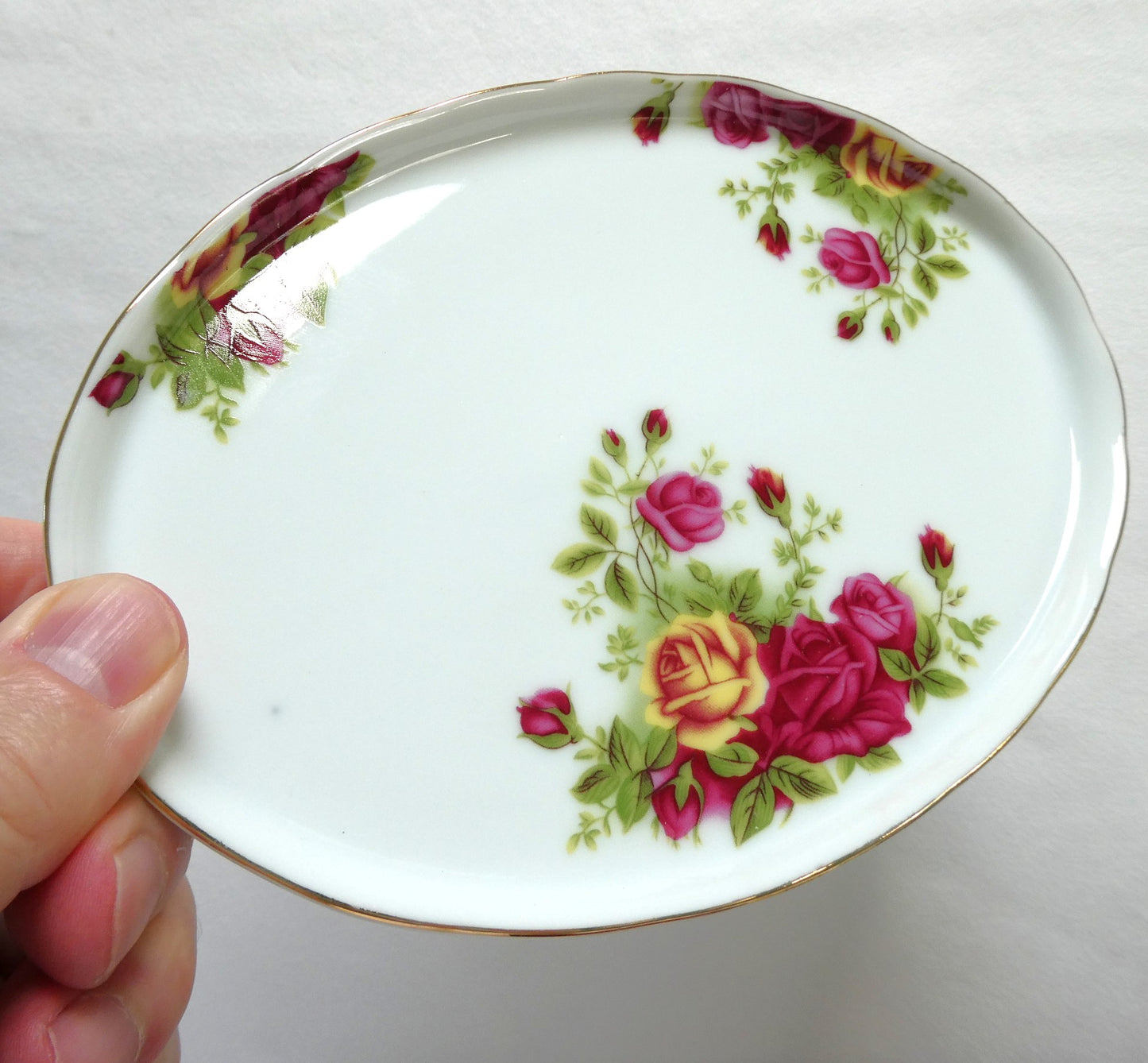 Miniature Children's BRAND NEW TEA SET, Victorian-style pink and yellow rose motif with gold gilded trim, by Adeline Collection