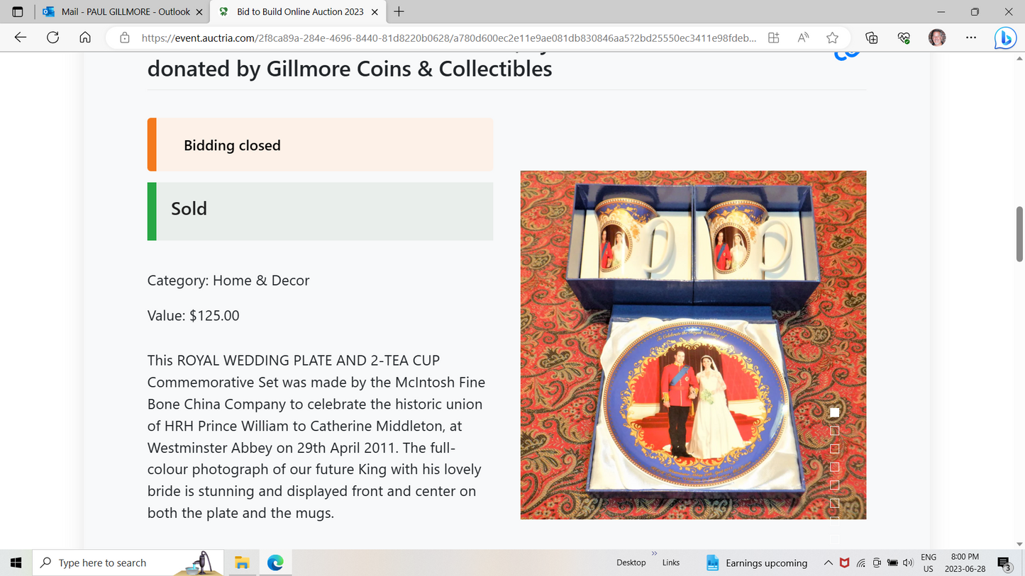 HRH Prince William & Catherine Middleton ROYAL WEDDING PLATE AND 2-TEA CUP Commemorative Set,  by McIntosh