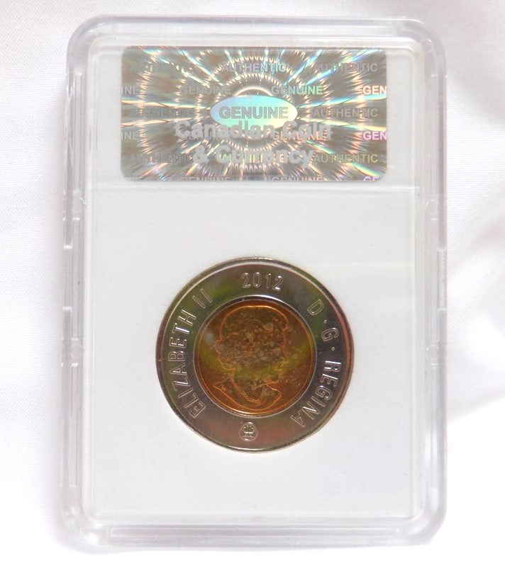 2012 Canadian $2 Coin RARE TYPE 1, without security features. In Genuine Cdn Coin & Currency Display Case