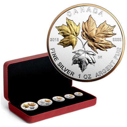 2016 Canadian Maple Leaf 5-COIN 99.99% FINE PURE SILVER Fractional Set: LONGEST REIGNING SOVEREIGN