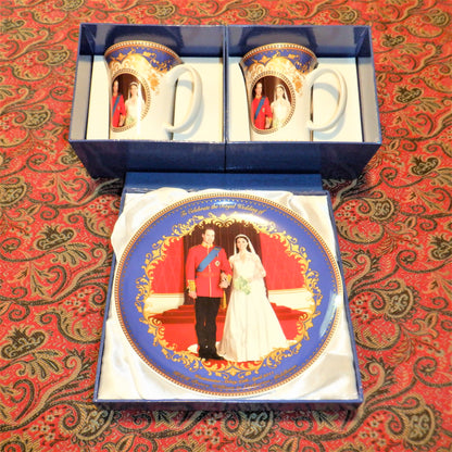 HRH Prince William & Catherine Middleton ROYAL WEDDING PLATE AND 2-TEA CUP Commemorative Set,  by McIntosh