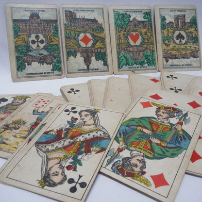 Antique Playing Cards, Partial Deck of 45 Cards, ALL 4 Aces & Made in France!