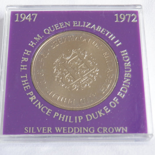 THE 1972 SILVER WEDDING British Crown Coin, QUEEN ELIZABETH II & PRINCE PHILIP (1947-1972)