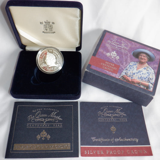 2000 Fine 1oz Proof .925 Silver British 5-Pound Coin: THE QUEEN MOTHER SILVER CENTENARY (1900-2000)