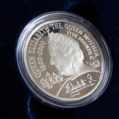 2000 Fine 1oz Proof .925 Silver British 5-Pound Coin: THE QUEEN MOTHER SILVER CENTENARY (1900-2000)