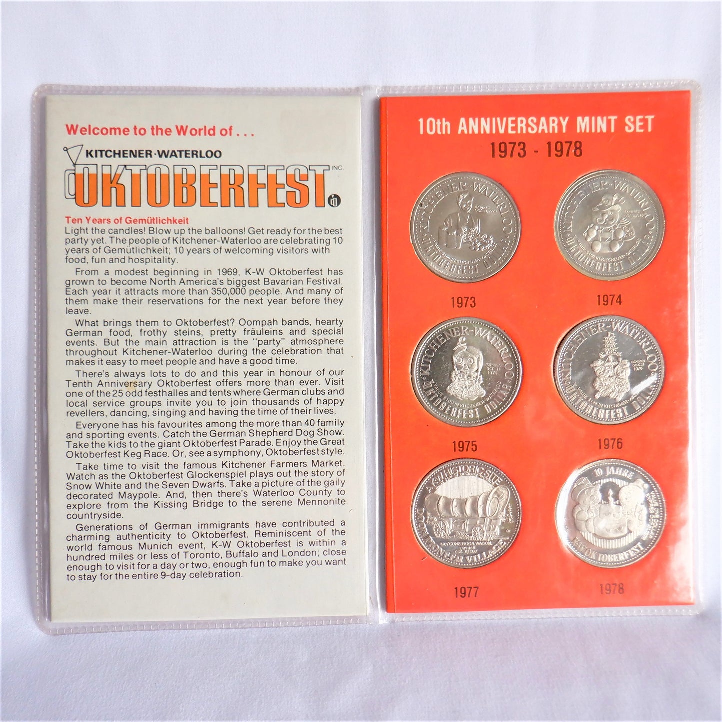 KITCHENER-WATERLOO OKTOBERFEST: 10th Anniversary 6-Coin Souvenir Token Set, 1973-1978