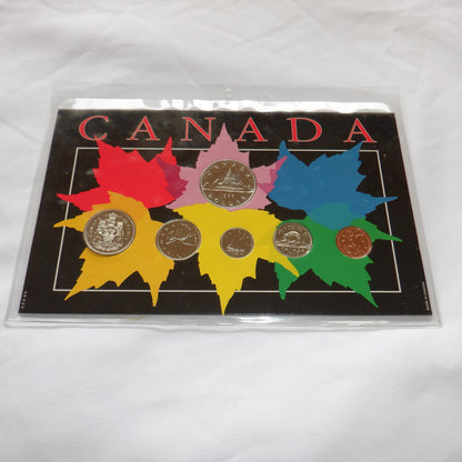 1986 CANADIAN 6-COIN SPECIMEN SET, on 6-colour CANADA C.C.A & S. DISPLAY BOARD