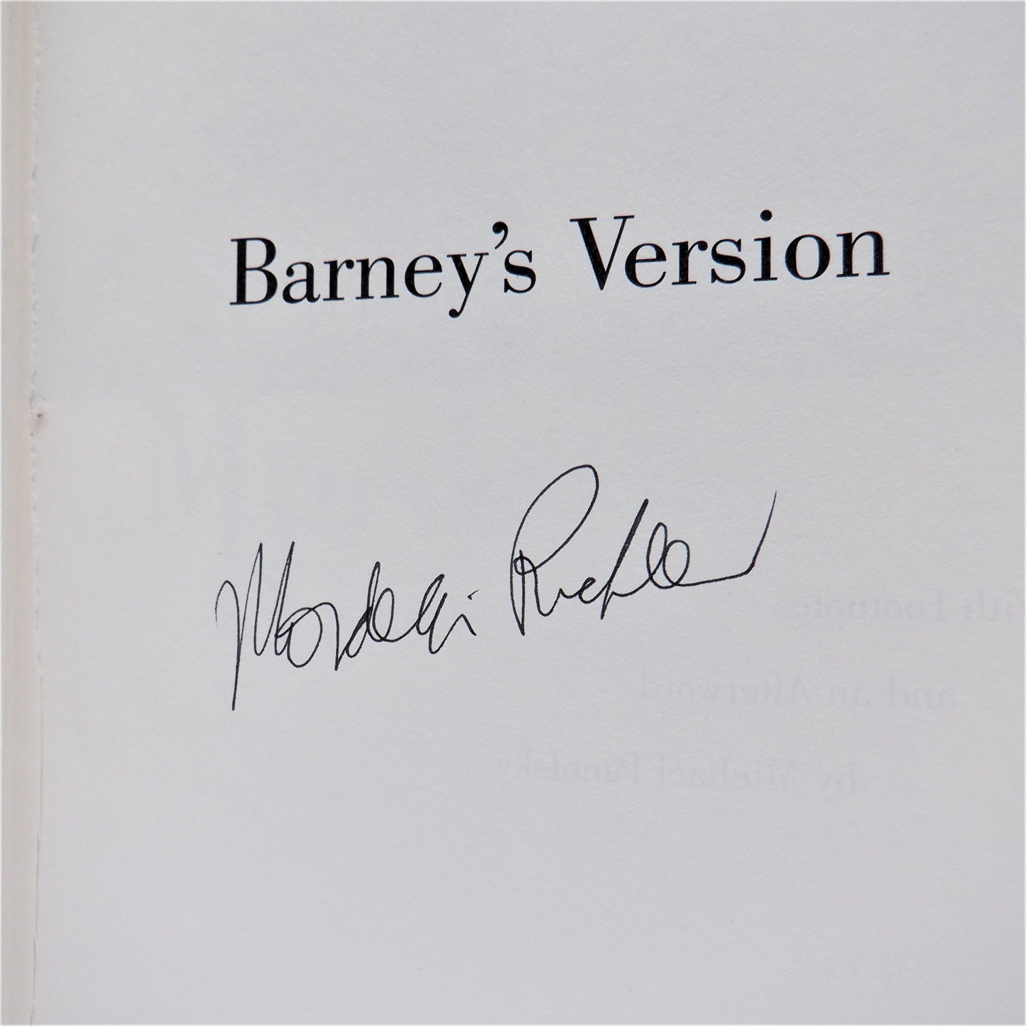 BARNEY'S VERSION, A Novel by Mordecai Richler (1st Ed. SIGNED)