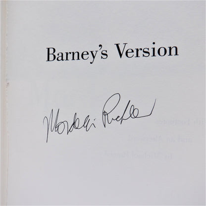 BARNEY'S VERSION, A Novel by Mordecai Richler (1st Ed. SIGNED)