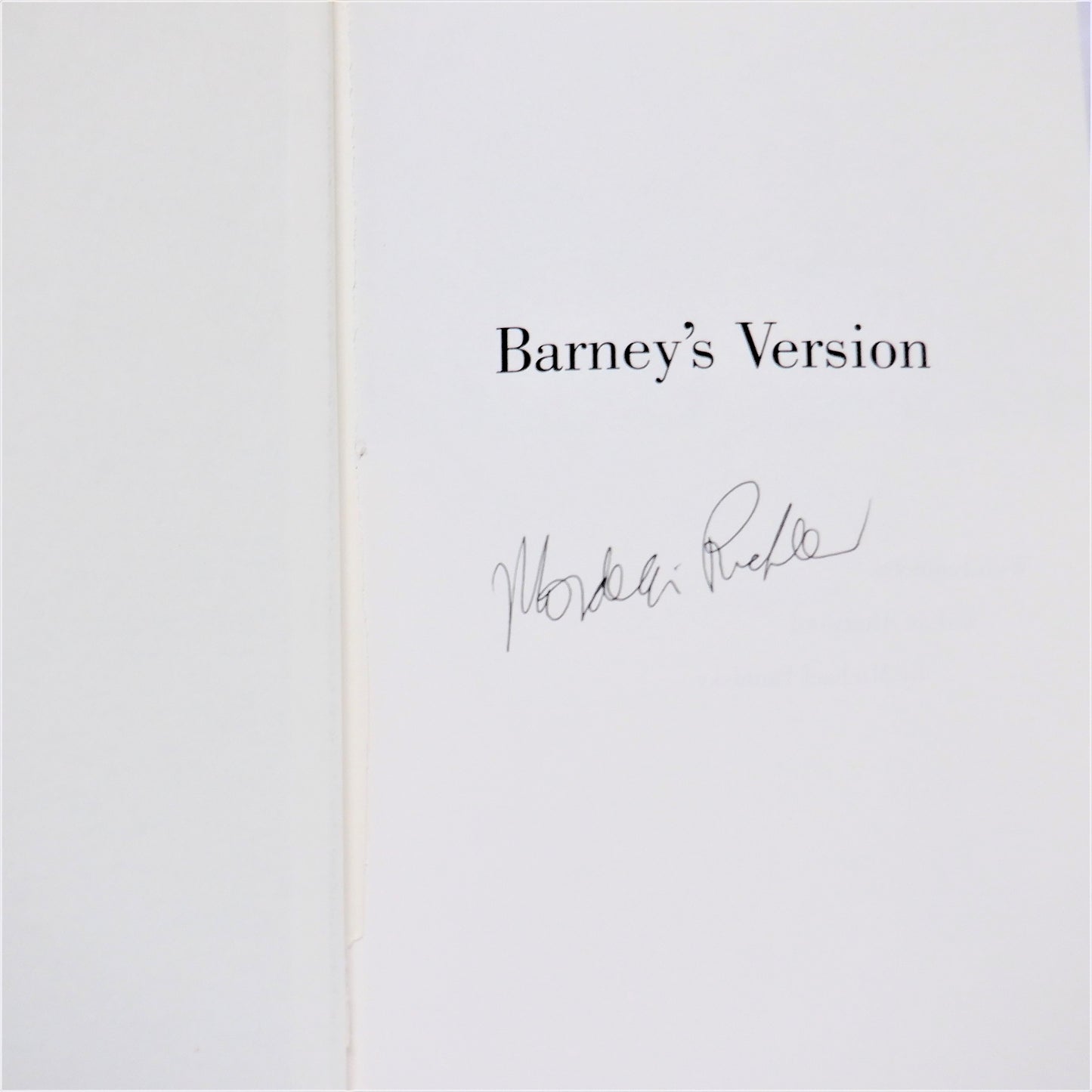 BARNEY'S VERSION, A Novel by Mordecai Richler (1st Ed. SIGNED)