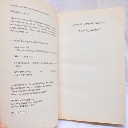 CANADIAN SAYINGS, '1200 Folk Sayings' by Bill Casselman (1999 1st Ed.)