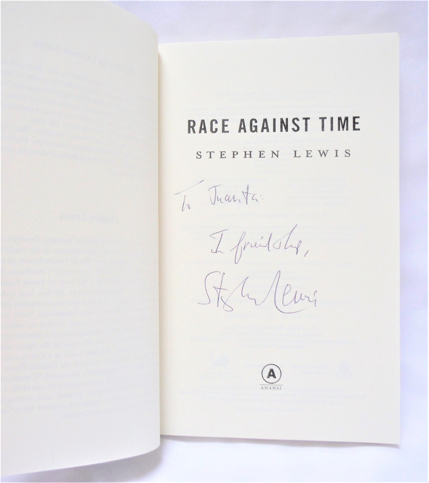 RACE AGAINST TIME, by Stephen Lewis (1st Ed. SIGNED)