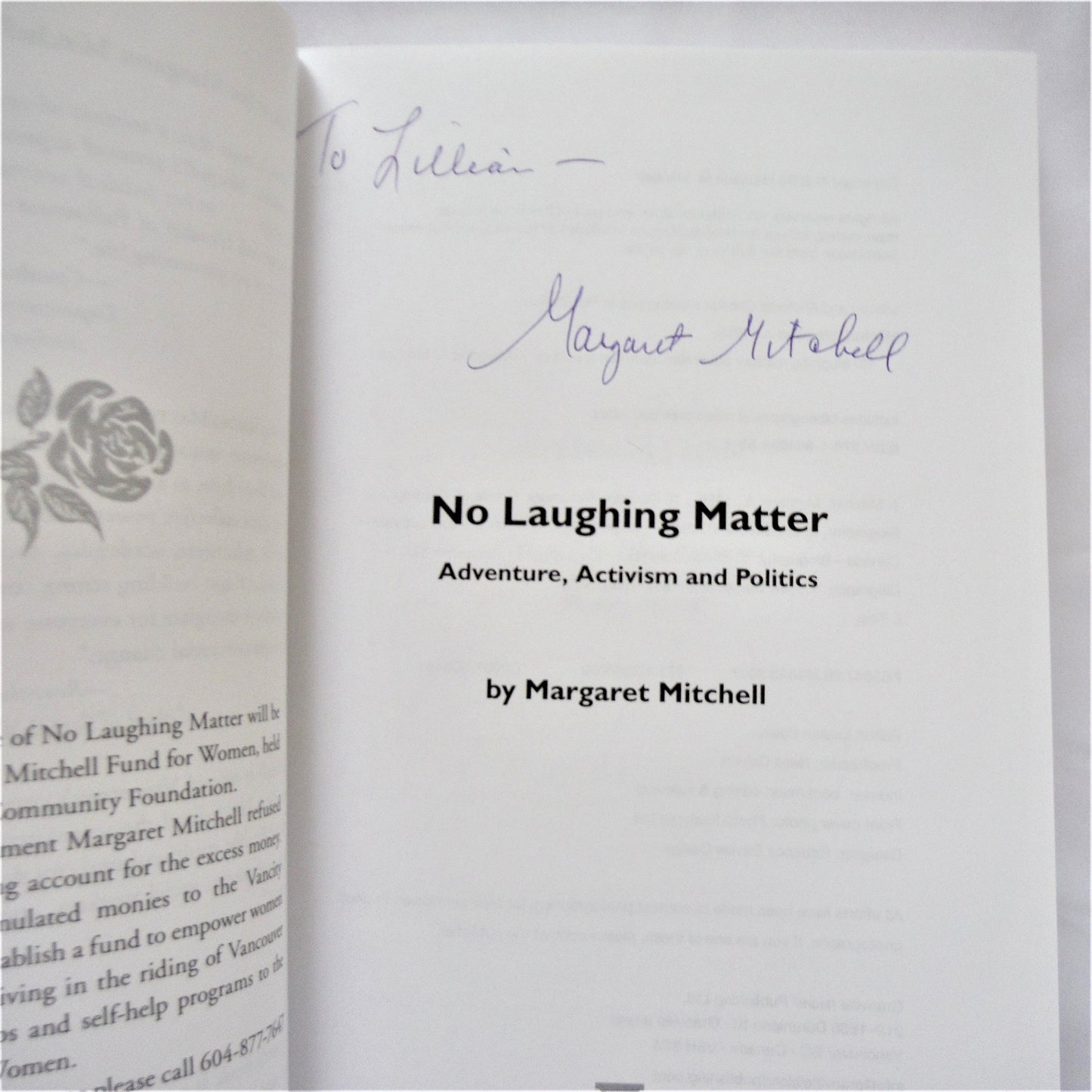 NO LAUGHING MATTER, Adventure, Activism & Politics, by Margaret Mitchell (1st Ed. SIGNED)