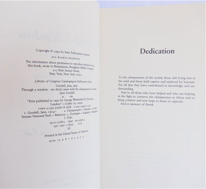 THROUGH A WINDOW, My Thirty Years with the Chimpanzees of Gombe, by Jane Goodall (1st Ed. SIGNED)