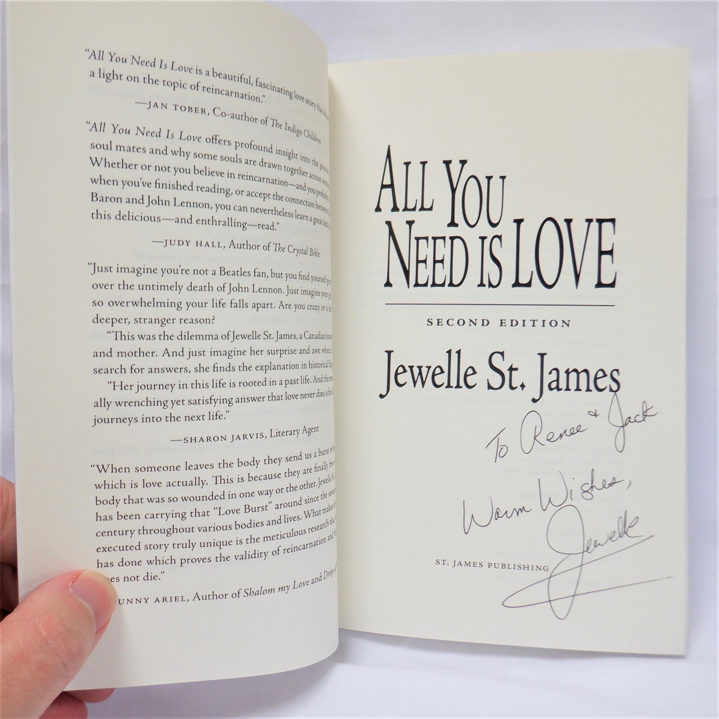 ALL YOU NEED IS LOVE, A Reincarnation Novel by Jewelle St. James (2009 SIGNED)