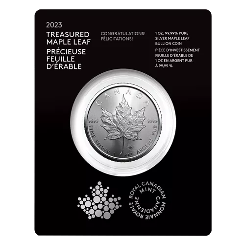 2023 Royal Canadian Mint $5 Pure Silver Coin 1 oz. 99.99% - TREASURED SILVER MAPLE LEAF COIN: Congratulations! Felicitations!