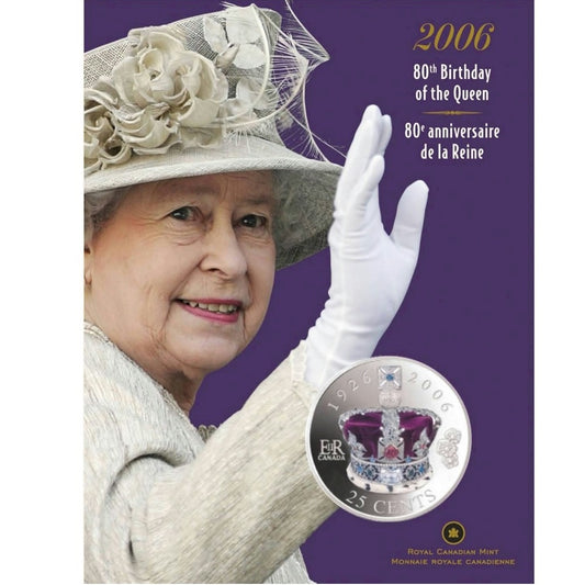 2006 Coloured 25-Cent Canadian Commemorative Coin: CELEBRATING QUEEN ELIZABETH'S 80th BIRTHDAY!