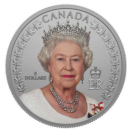 2022 Canadian $5 Coin in Fine Pure .9999 Silver: A FULL-COLOUR PORTRAIT OF HRM QUEEN ELIZABETH II