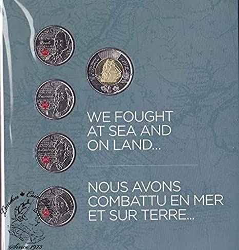 2013 THE WAR OF 1812, 5-Coin Commemorative Gift Set of Sir Isaac Brock, Tecumseh, Charles-Michel de Salaberry, and Laura Secord.