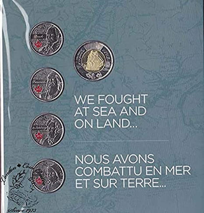 2013 THE WAR OF 1812, 5-Coin Commemorative Gift Set of Sir Isaac Brock, Tecumseh, Charles-Michel de Salaberry, and Laura Secord.