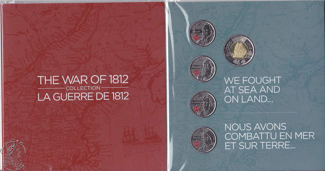 2013 THE WAR OF 1812, 5-Coin Commemorative Gift Set of Sir Isaac Brock, Tecumseh, Charles-Michel de Salaberry, and Laura Secord.