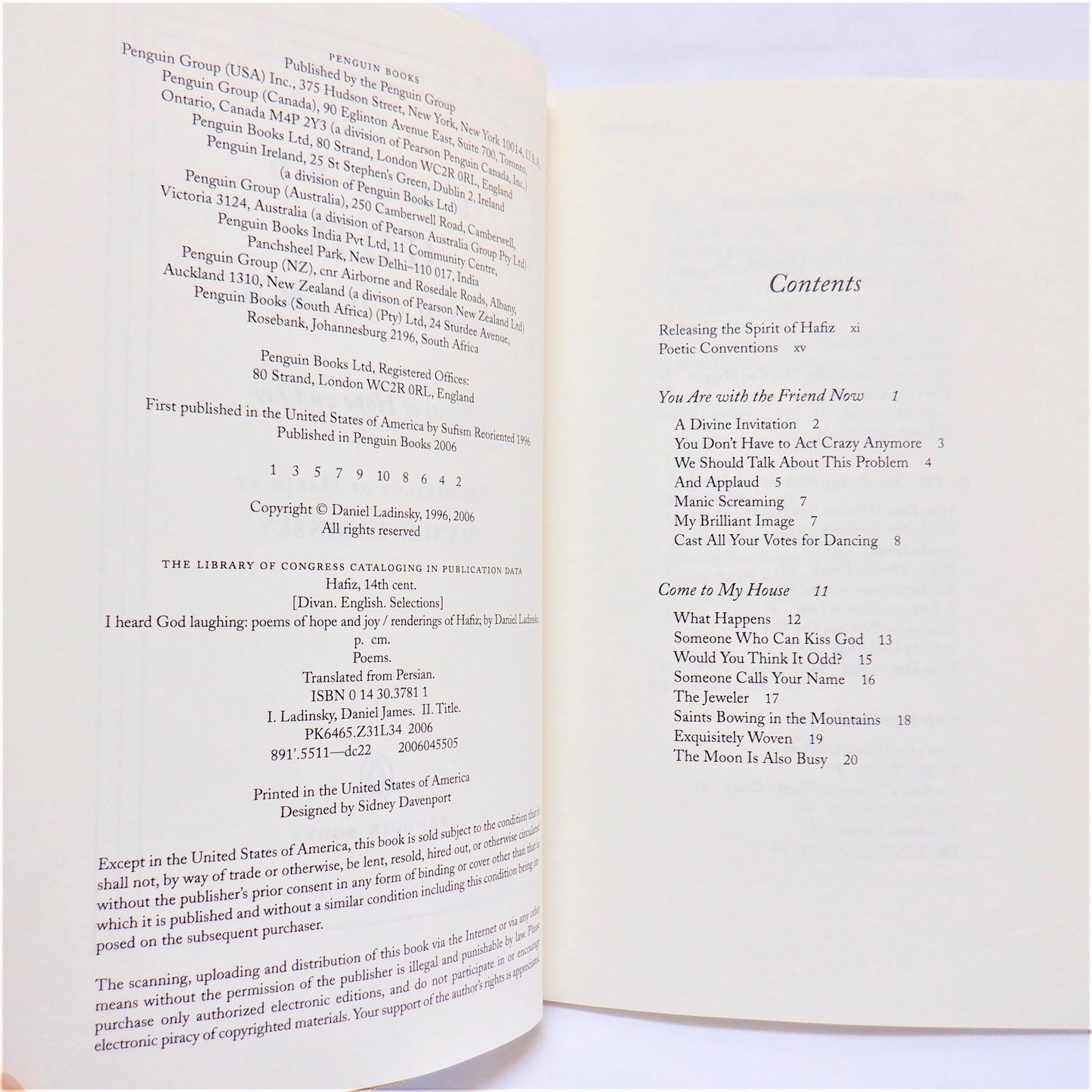 I HEARD GOD LAUGHING, Poems of Hope and Joy by Daniel Ladinsky, 2006