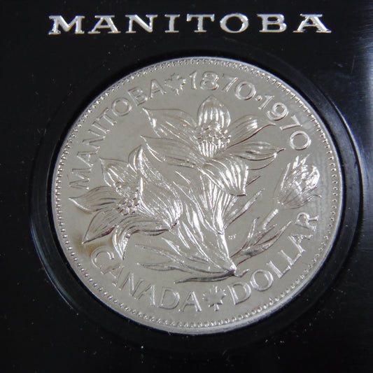 1970 Canadian $1 MANITOBA Centennial (1870-1970) Brilliant Uncirculated Nickel Dollar Coin w/case