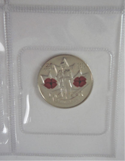 2010 Canadian .25-cent RED POPPY COLOURED QUARTER: 'Year Of The Veteran'