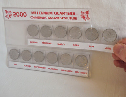 2000 Set of 12 Canadian Millennial 25-Cent Quarters, in Slide-Out Canada Display Pouch