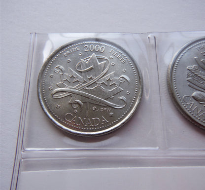 2000 Set of 12 Canadian Millennial 25-Cent Quarters, in Slide-Out Canada Display Pouch