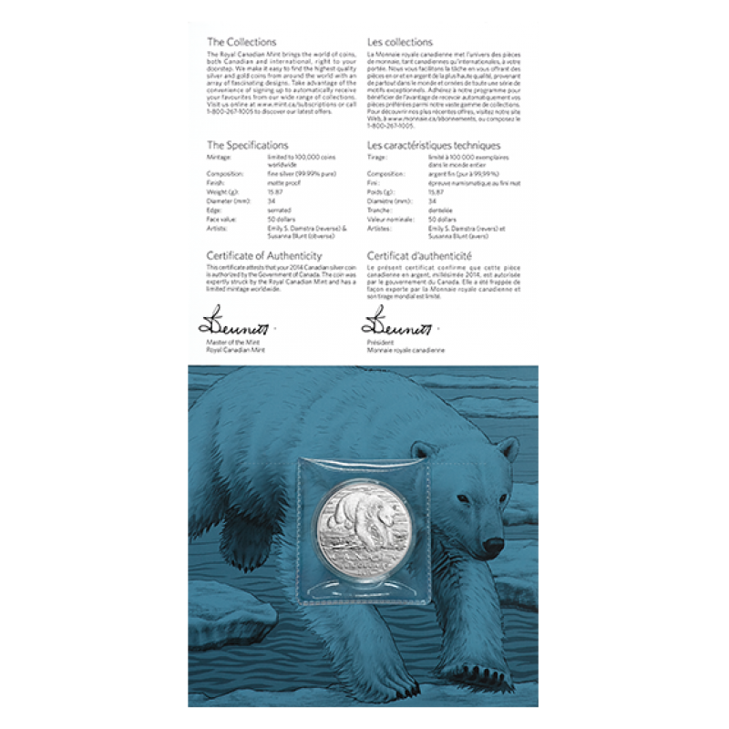 2016 $50 For $50 CANADA POLAR BEAR Pure Silver Coin w/COA Card
