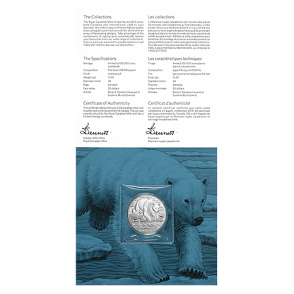 2016 $50 For $50 CANADA POLAR BEAR Pure Silver Coin w/COA Card