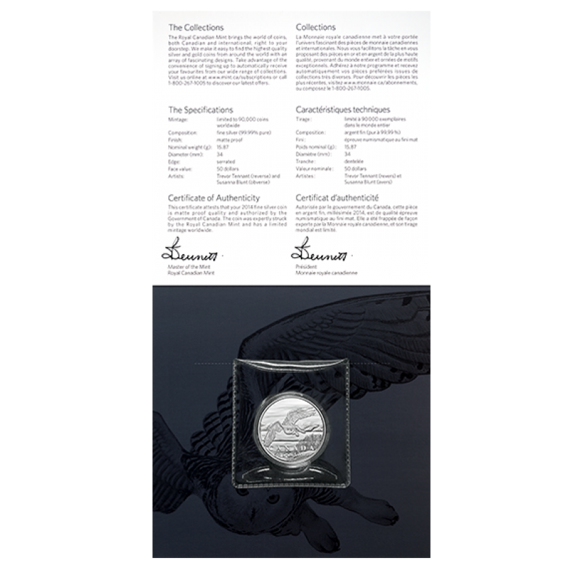 2014 $50 For $50 CANADA SNOWY OWL Pure Silver Coin w/COA Card