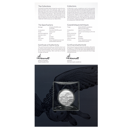 2014 $50 For $50 CANADA SNOWY OWL Pure Silver Coin w/COA Card