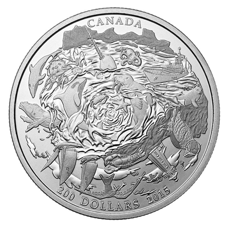 2015 $200 For $200 CANADA'S COASTAL WATERS COIN, 2 Ounces of .9999 Pure Silver w/COA Display Box
