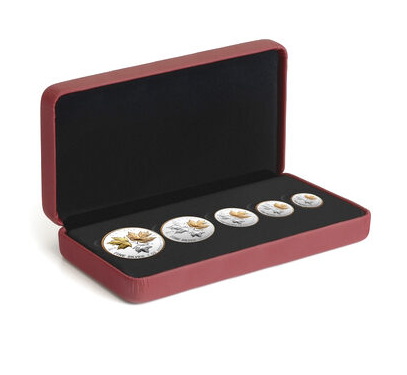 2016 Canadian Maple Leaf 5-COIN 99.99% FINE PURE SILVER Fractional Set: LONGEST REIGNING SOVEREIGN