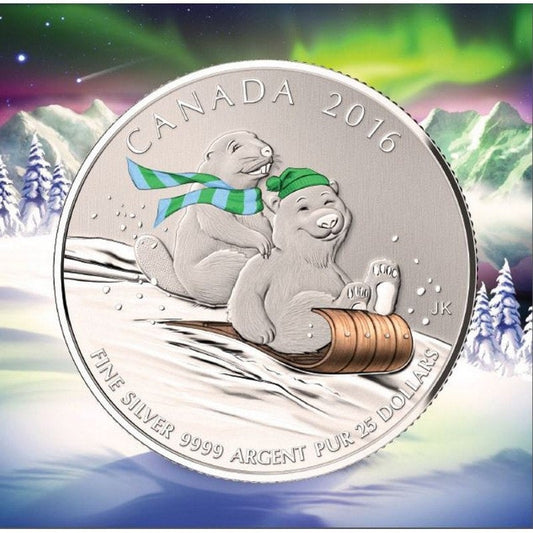 2016 $25 for $25 Pure Silver Coin: CANADA WINTER FUN